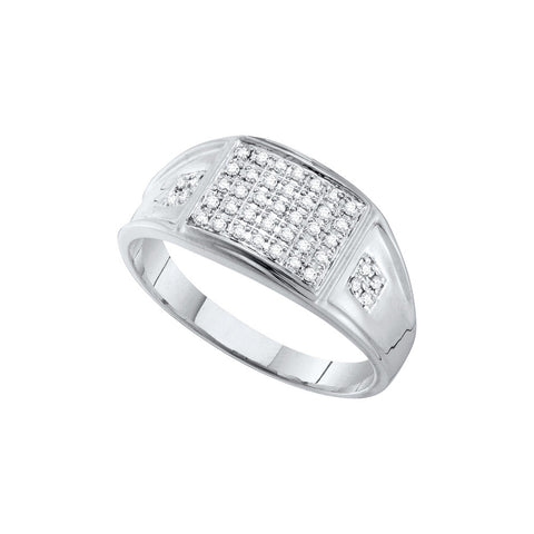 10kt White Gold Mens Round Prong-set Diamond Square Cluster Ring 1/4 Cttw 40642 - shirin-diamonds