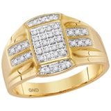 10kt Yellow Gold Mens Round Diamond Rectangle Cluster Ring 1/4 Cttw 40650 - shirin-diamonds