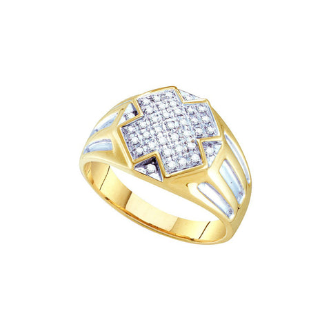 10kt Yellow Two-tone Gold Mens Round Diamond Cross Cluster Ring 1/4 Cttw 40654 - shirin-diamonds