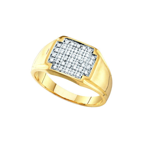 10kt Yellow Gold Mens Round Pave-set Diamond Square Cluster Ring 1/4 Cttw 40657 - shirin-diamonds