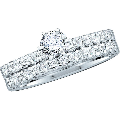 14kt White Gold Womens Round Diamond Solitaire Bridal Wedding Engagement Ring Band Set 1.00 Cttw 40793 - shirin-diamonds