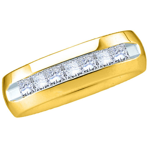 14kt Yellow Gold Mens Princess Channel-set Diamond Wedding Anniversary Band Ring 1.00 Cttw 40890 - shirin-diamonds