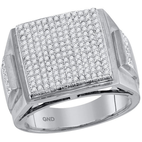 10kt White Gold Mens Round Prong-set Diamond Triple Square Cluster Ring 1-1/3 Cttw 41023 - shirin-diamonds