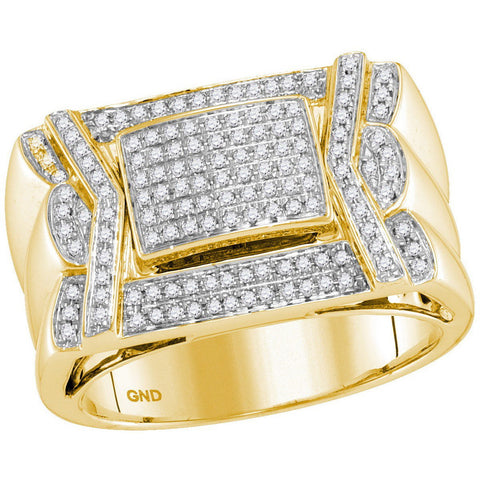 10kt Yellow Gold Mens Round Diamond Indented Square Cluster Ring 1/2 Cttw 41077 - shirin-diamonds