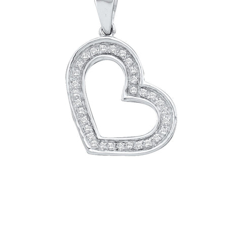 14kt White Gold Womens Round Diamond Heart Love Pendant 1/10 Cttw 41543 - shirin-diamonds
