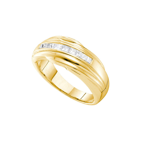 14kt Yellow Gold Mens Princess Channel-set Diamond Single Row Wedding Band Ring 1/2 Cttw 41695 - shirin-diamonds