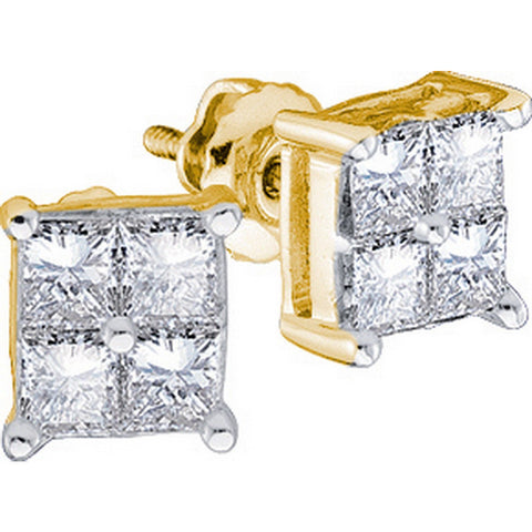 14kt Yellow Gold Womens Princess Diamond Square Cluster Stud Earrings 1/4 Cttw 41715 - shirin-diamonds