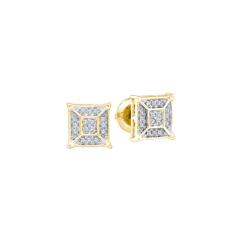 10kt Yellow Gold Womens Round Diamond Square Geomteric Cluster Earrings 1/10 Cttw 41983 - shirin-diamonds