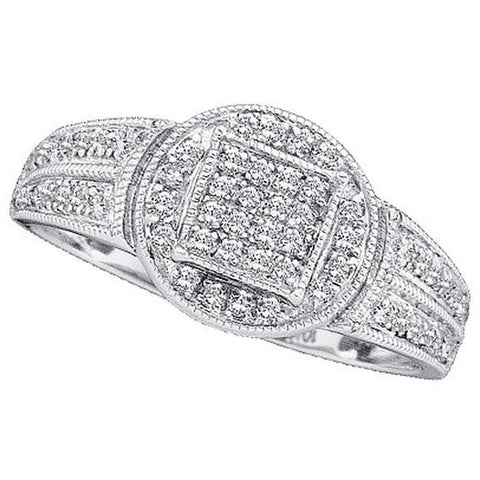 14kt White Gold Womens Round Diamond Circle Frame Cluster Ring 1/5 Cttw 41994 - shirin-diamonds