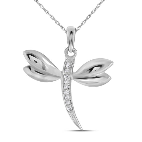 14kt White Gold Womens Round Diamond Butterfly Bug Winged Pendant .03 Cttw 42048 - shirin-diamonds