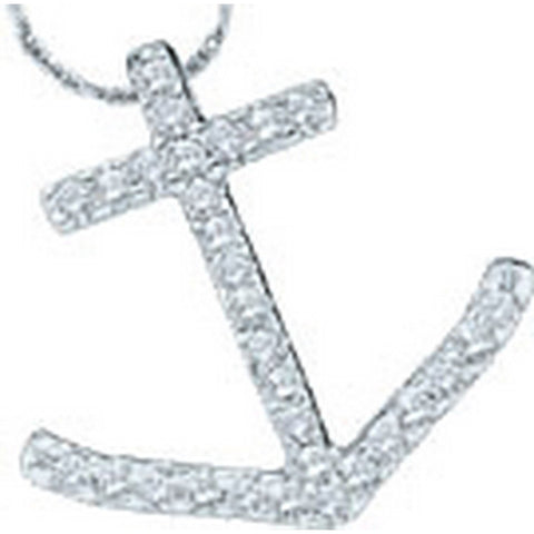 14kt White Gold Womens Round Diamond Anchor Nautical Pendant 1/4 Cttw 42077 - shirin-diamonds