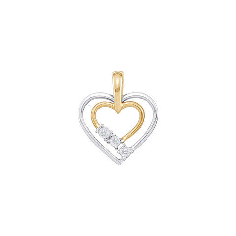 14kt Yellow Two-tone Gold Womens Round Diamond Double Heart Outline Pendant .03 Cttw 42081 - shirin-diamonds