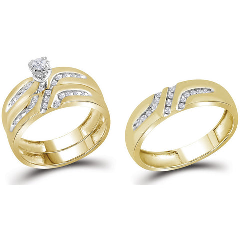 14kt Yellow Gold His & Hers Round Diamond Solitaire Matching Bridal Wedding Ring Band Set 1/4 Cttw 42129 - shirin-diamonds