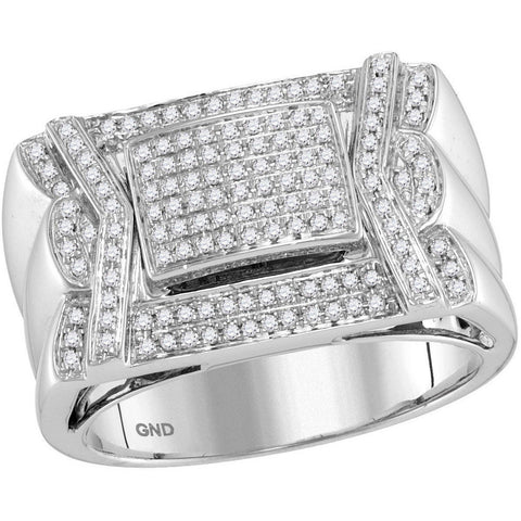 10kt White Gold Mens Round Diamond Indented Square Cluster Ring 1/2 Cttw 42202 - shirin-diamonds