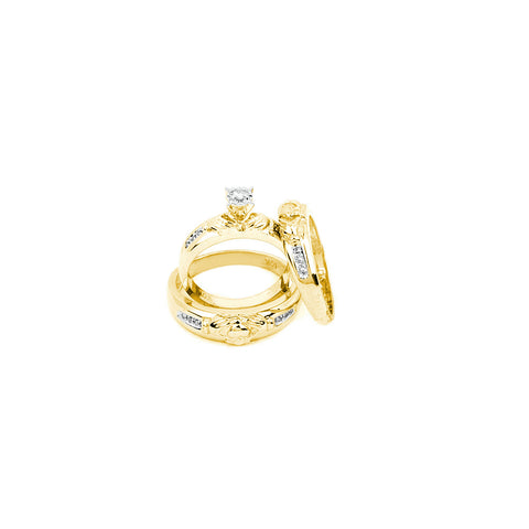 14kt Yellow Gold His & Hers Round Diamond Claddagh Matching Bridal Wedding Ring Band Set 1/8 Cttw 43639 - shirin-diamonds