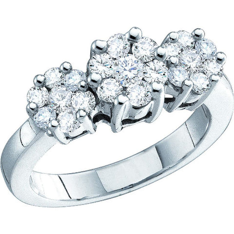 10kt White Gold Womens Round Diamond Triple Flower Cluster Ring 1/4 Cttw 43649 - shirin-diamonds