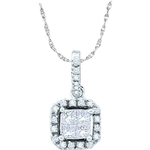 14kt White Gold Womens Princess Diamond Square Frame Pendant 1/4 Cttw 44351 - shirin-diamonds