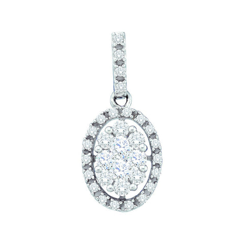 14kt White Gold Womens Round Diamond Oval Cluster Pendant 1/2 Cttw 44373 - shirin-diamonds