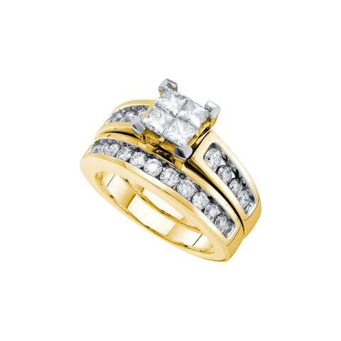14kt Yellow Gold Womens Diamond Princess Bridal Wedding Engagement Ring Band Set 1-1/2 Cttw 44407 - shirin-diamonds