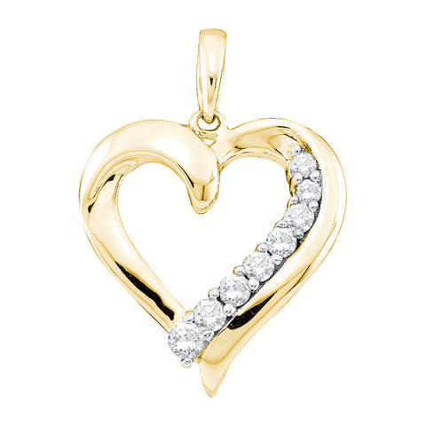 14kt Yellow Gold Womens Round Diamond Heart Love Pendant 1/4 Cttw 45002 - shirin-diamonds