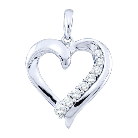 10kt White Gold Womens Round Diamond Heart Pendant 1/4 Cttw 45154 - shirin-diamonds