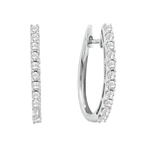 14kt White Gold Womens Round Diamond Single Row Hoop Earrings 1.00 Cttw 45510 - shirin-diamonds