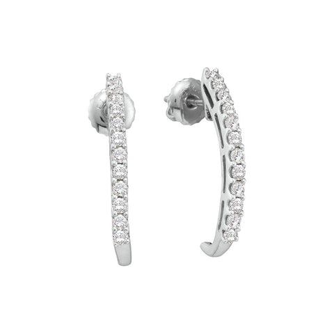 14kt White Gold Womens Round Diamond J Half Hoop Screwback Earrings 1/2 Cttw 45512 - shirin-diamonds