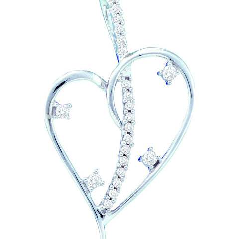 14kt White Gold Womens Round Diamond Wire Heart Love Pendant 1/5 Cttw 45664 - shirin-diamonds