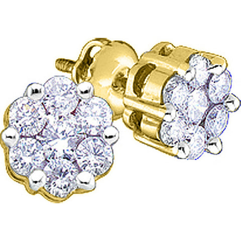 10kt Yellow Gold Womens Round Diamond Flower Cluster Earrings 1/4 Cttw 45817 - shirin-diamonds