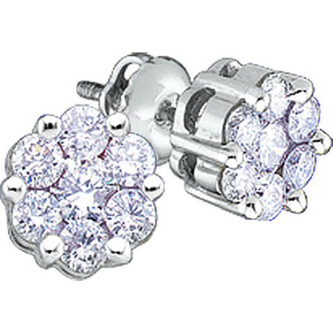 10kt White Gold Womens Round Diamond Flower Cluster Earrings 1/4 Cttw 45818 - shirin-diamonds