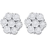 10kt White Gold Womens Round Illusion-set Diamond Flower Cluster Earrings 1.00 Cttw 45906 - shirin-diamonds