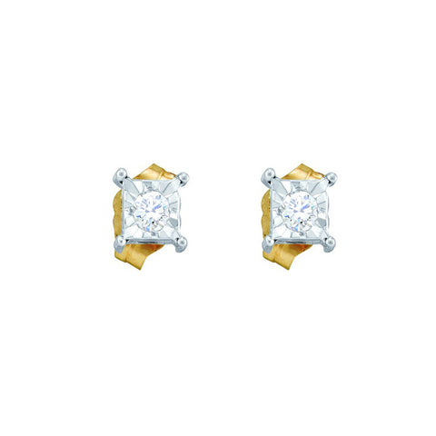 10kt Yellow Gold Womens Round Diamond Square-shape Stud Earrings 1/8 Cttw 45912 - shirin-diamonds