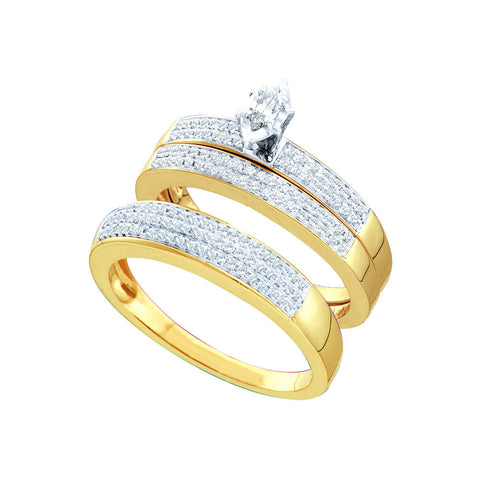 10kt Yellow Gold His & Hers Marquise Diamond Solitaire Matching Bridal Wedding Ring Band Set 1/2 Cttw 45976 - shirin-diamonds