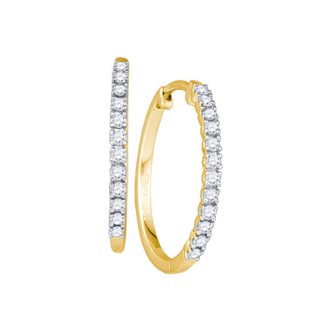 10kt Yellow Gold Womens Round Diamond Slender Single Row Hoop Earrings 1/5 Cttw 46090 - shirin-diamonds