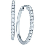 10kt White Gold Womens Round Diamond Slender Single Row Hoop Earrings 1/5 Cttw 46091 - shirin-diamonds