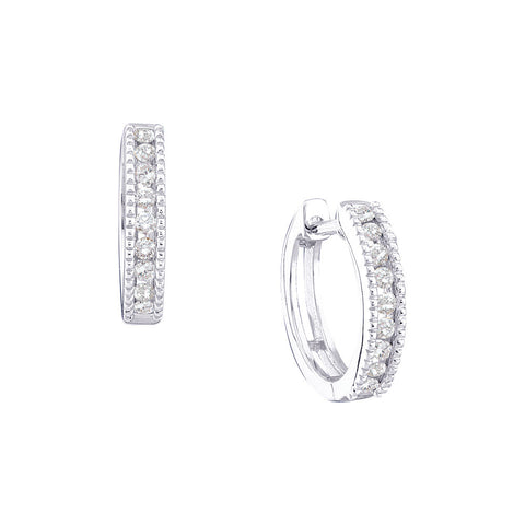 10kt White Gold Womens Round Channel-set Diamond Milgrain Hoop Earrings 1/4 Cttw 46103 - shirin-diamonds