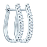 10kt White Gold Womens Round Pave-set Diamond Oblong Hoop Earrings 1/4 Cttw 46119 - shirin-diamonds