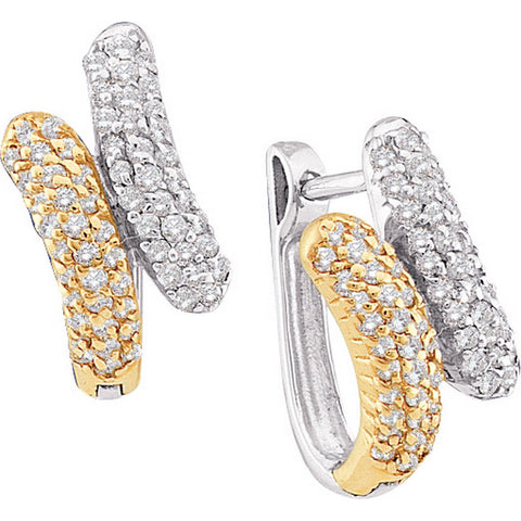 14kt Yellow Gold Womens Round Diamond Two-tone Bypass Huggie Hoop Earrings 1/2 Cttw 46580 - shirin-diamonds