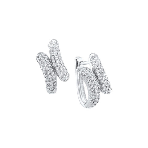 14kt White Gold Womens Round Diamond Bypass Huggie Hoop Earrings 1/2 Cttw 46581 - shirin-diamonds