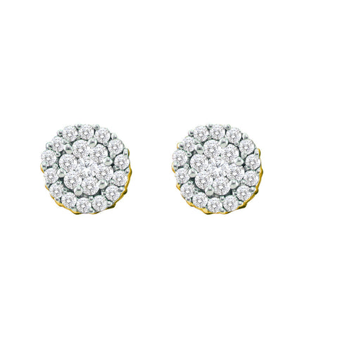 14kt Yellow Gold Womens Round Diamond Flower Cluster Screwback Earrings 3/4 Cttw 46590 - shirin-diamonds