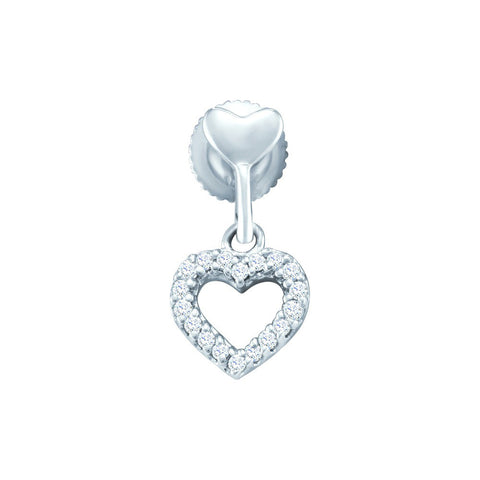 10kt White Gold Womens Round Diamond Small Heart Dangle Screwback Earrings 1/5 Cttw 46619 - shirin-diamonds