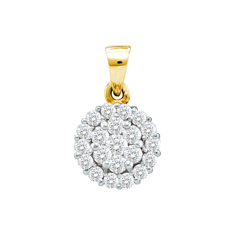 14kt Yellow Gold Womens Round Diamond Circle Frame Flower Cluster Pendant 1/2 Cttw 46657 - shirin-diamonds