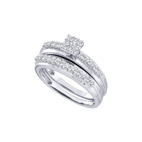 14k White Gold Womens Round Diamond Cluster Bridal Wedding Engagement Ring Band Set 1/2 Cttw 46672 - shirin-diamonds