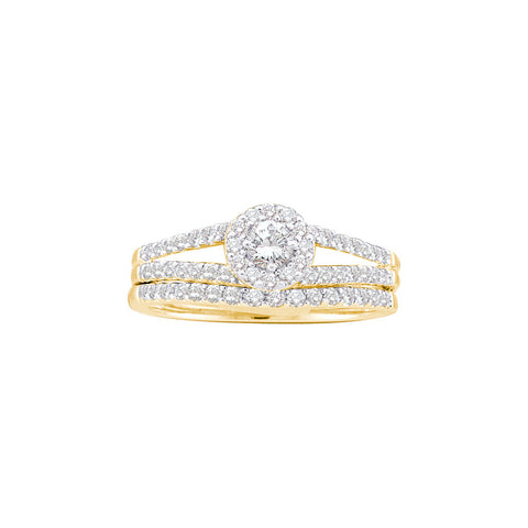 14kt Yellow Gold Womens Round Diamond Split-shank Bridal Wedding Engagement Ring Band Set 5/8 Cttw 46691 - shirin-diamonds