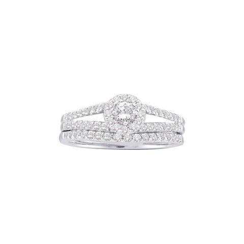 14kt White Gold Womens Round Diamond Split-shank Halo Bridal Wedding Engagement Ring Band Set 5/8 Cttw 46692 - shirin-diamonds