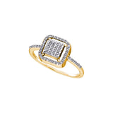 10kt Yellow Gold Womens Round Diamond Square Frame Cluster Slender Ring 1/6 Cttw 46699 - shirin-diamonds