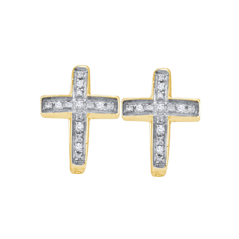 Yellow-tone Sterling Silver Womens Round Diamond Cross Earrings 1/20 Cttw 46783 - shirin-diamonds