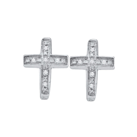 Sterling Silver Womens Round Diamond Cross Earrings 1/20 Cttw 46784 - shirin-diamonds
