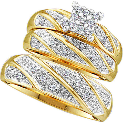 10kt Yellow Gold His & Hers Round Diamond Cluster Matching Bridal Wedding Ring Band Set 1/4 Cttw 46893 - shirin-diamonds