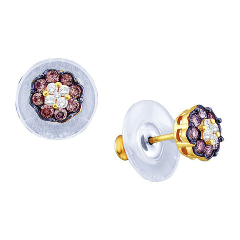 14kt Yellow Gold Womens Round Cognac-brown Colored Diamond Cluster Earrings 1/2 Cttw 47117 - shirin-diamonds